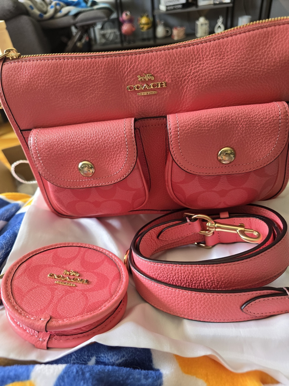 Coach Pennie Crossbody With Coin Pouch.   Pink with Front Pockets